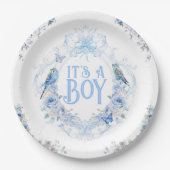 ブルーフローラクレストボウ男の子の赤ちゃんシャワー ペーパープレート (正面)
