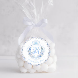 ブルーフローラクレストボウ男の子の赤ちゃんシャワー ラウンドシール