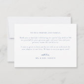 ブルーフローラクレストモノグラムエレガントな結婚式 サンキューカード (裏面)