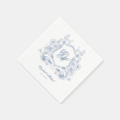 ブルーフローラクレストモノグラムエレガントな結婚式 スタンダードカクテルナプキン (角)