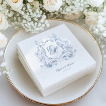 ブルーフローラクレストモノグラムエレガントな結婚式