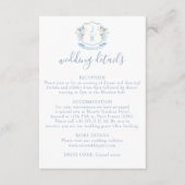 ブルーフローラクレストモノグラム結婚の詳細カード エンクロージャーカード (正面)