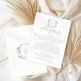 ブルーフローラクレストモノグラム結婚の詳細カード エンクロージャーカード