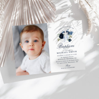 ブルーフローラクロスバプテスマの招待 招待状