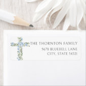 ブルーフローラクロスバプテスマ差出人住所ラベル ラベル (インサイチュ)