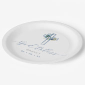 ブルーフローラクロスバプテスマ祝福 ペーパープレート (アングル)