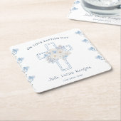 ブルーフローラクロスバプテスマ紙コースター スクエアペーパーコースター (アングル)