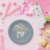 ブルーフローラクロスファースト聖餐式 ペーパープレート (パーティー)