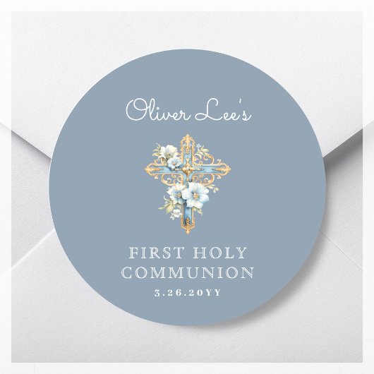 ブルーフローラクロスファースト聖餐式 ラウンドシール
