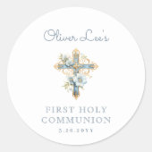 ブルーフローラクロスファースト聖餐式 ラウンドシール (正面)
