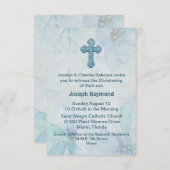 ブルーフローラクロスベビー《キリスト教》洗礼式や命名式招待状 招待状 (正面/裏面)