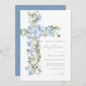 ブルーフローラクロスボーイバプテスマ招待状 招待状 (正面/裏面)