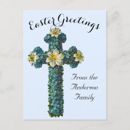 ブルーフローラクロスヴィンテージイースター宗教 ポストカード