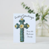 ブルーフローラクロスヴィンテージイースター宗教 ポストカード (スタンド正面)