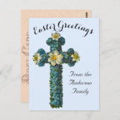 ブルーフローラクロスヴィンテージイースター宗教 ポストカード (正面/裏面)