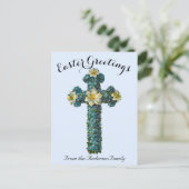 ブルーフローラクロスヴィンテージイースター宗教 ポストカード (スタンド正面)