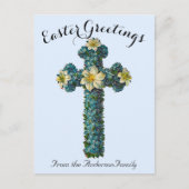ブルーフローラクロスヴィンテージイースター宗教 ポストカード (正面)