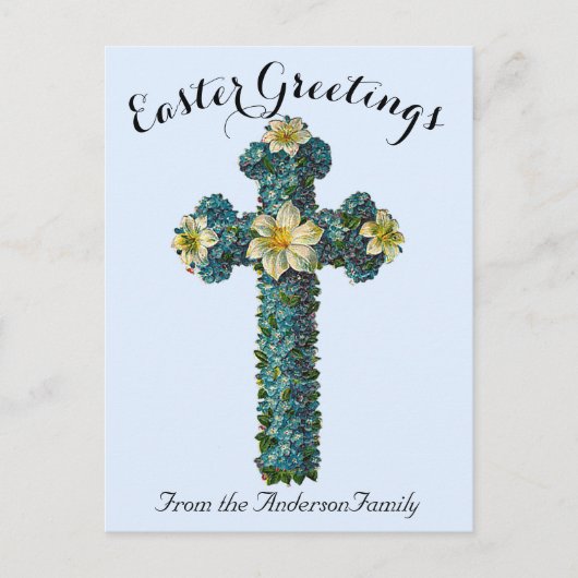 ブルーフローラクロスヴィンテージイースター宗教 ポストカード (正面)