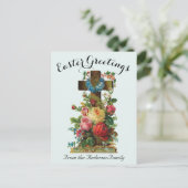 ブルーフローラクロスヴィンテージイースター宗教 ポストカード (スタンド正面)