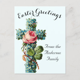 ブルーフローラクロスヴィンテージイースター宗教 ポストカード