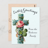 ブルーフローラクロスヴィンテージイースター宗教 ポストカード (正面/裏面)