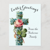 ブルーフローラクロスヴィンテージイースター宗教 ポストカード (正面)