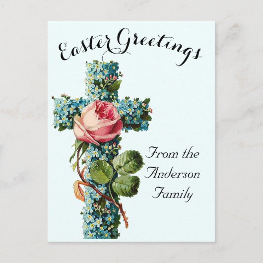 ブルーフローラクロスヴィンテージイースター宗教 ポストカード (正面)