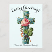 ブルーフローラクロスヴィンテージイースター宗教 ポストカード (正面)