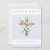 ブルーフローラクロス宗教復活祭恵み シーズンカード (正面)