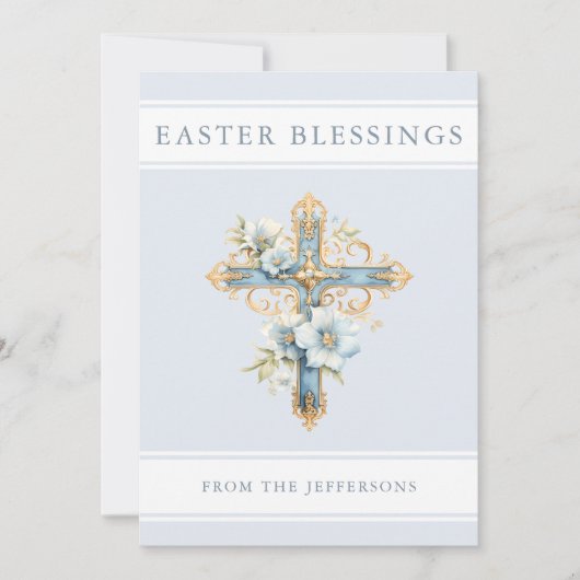 ブルーフローラクロス宗教復活祭恵み シーズンカード (正面)