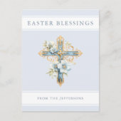 ブルーフローラクロス宗教復活祭恵み ポストカード (正面)