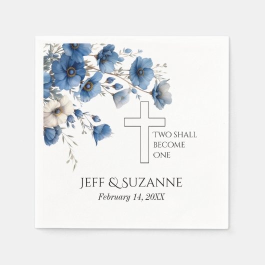 ブルーフローラクロス2が一結婚つ スタンダードカクテルナプキン (正面)