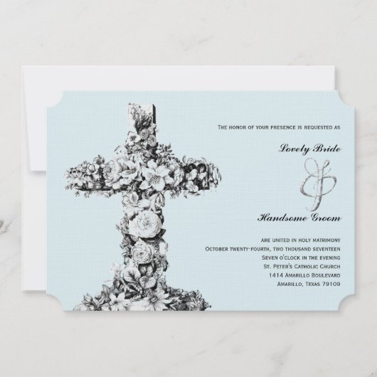 ブルーフローラク淡い色のロスクリスティア結婚式招待状 招待状 (正面)