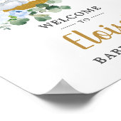 ブルーフローラグリーンリーエレファントベビーシャワーウェルカム ポスター (角)