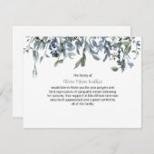 ブルーフローラグリーン葬式スクリプトありがとう サンキューカード (正面/裏面)