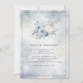 ブルーフローラグレーウォーター結婚カラー夕べ招待状 招待状 (正面)