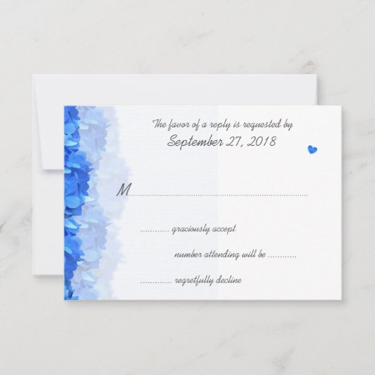 ブルーフローラゲストカウントウェディングRSVPカード 出欠カード (正面)