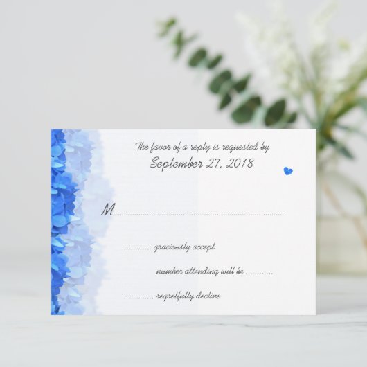 ブルーフローラゲストカウントウェディングRSVPカード 出欠カード (スタンド正面)