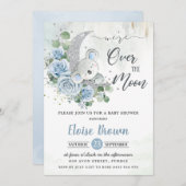 ブルーフローラコアラ我々は月の赤ちゃんシャワー上にいる 招待状 (正面/裏面)