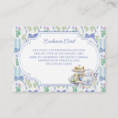 ブルーフローラコケットティーパーティーブライダルシャワー エンクロージャーカード (正面)