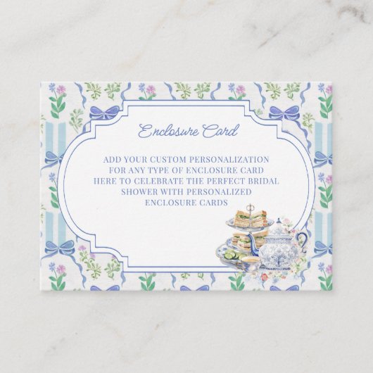 ブルーフローラコケットティーパーティーブライダルシャワー エンクロージャーカード (正面)