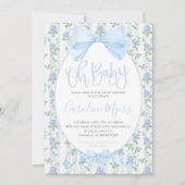 ブルーフローラコケットボウ男の赤ちゃん 招待状 (正面)