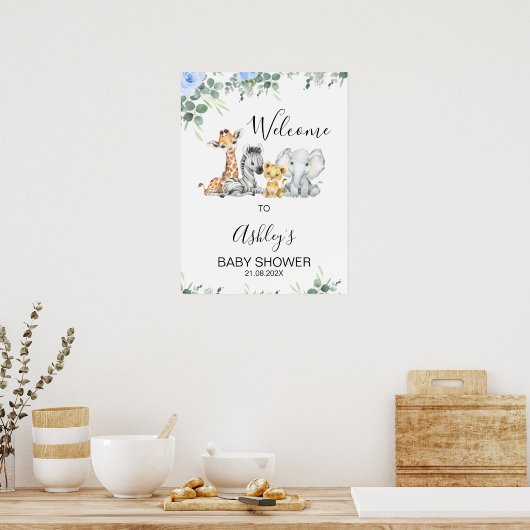 ブルーフローラサファリベイビーシャワーウェルカムサイン ポスター (キッチン)
