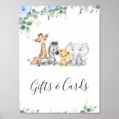 ブルーフローラサファリベイビーシャワーテーブルトップサイン ポスター (正面)