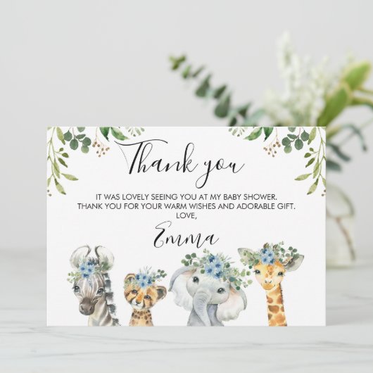 ブルーフローラサファリベビーシャワーサンキューカード 招待状 (スタンド正面)