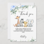 ブルーフローラサファリベビーシャワーサンキューカード 招待状 (正面)
