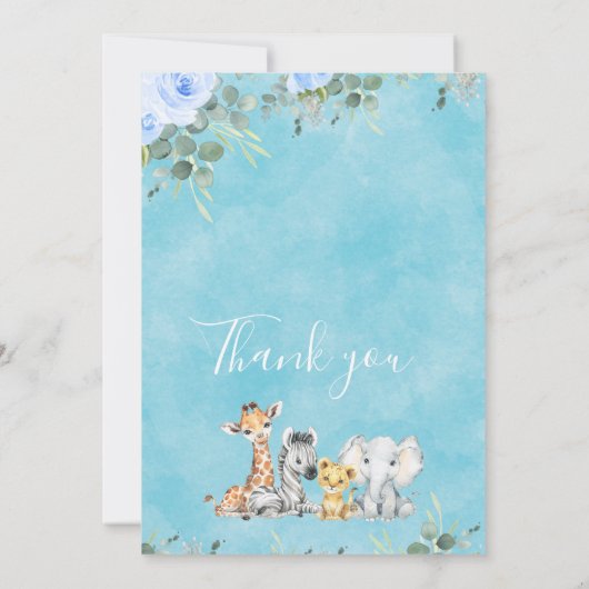 ブルーフローラサファリベビーシャワーサンキューカード 招待状 (裏面)