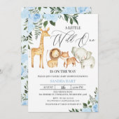 ブルーフローラサファリワイルドワンベビーシャワー 招待状 (正面/裏面)