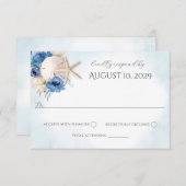 ブルーフローラサンドドルビーチ結婚式招待状 招待状 (正面/裏面)
