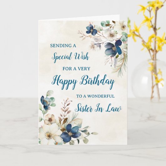 ブルーフローラシスターインロー誕生日カード カード (黄色い花)